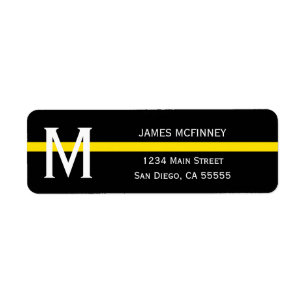 Thin Yellow Line Monogrammed Name Return Address Label