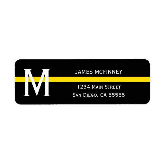 Thin Yellow Line Monogrammed Name Return Address Label (Front)
