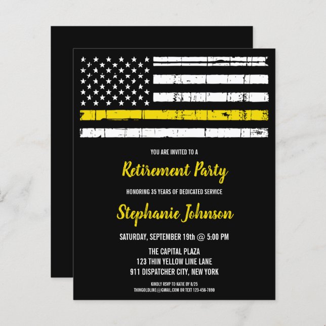 Thin Yellow Line Police 911 Dispatcher Retirement (Front/Back)