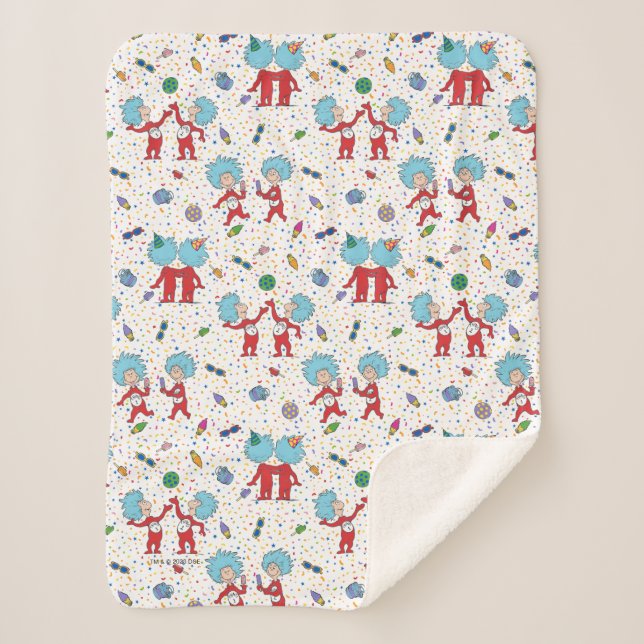 Thing One Thing Two Celebration Pattern Sherpa Blanket (Front)