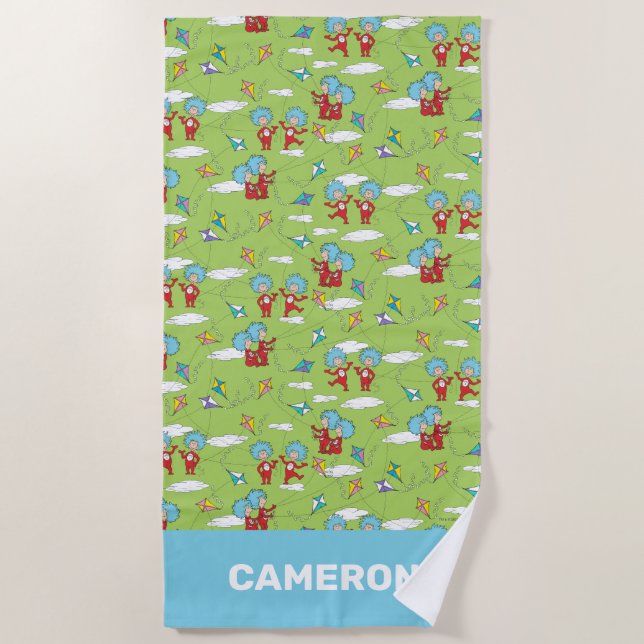 Thing One Thing Two Flying Kite Things Pattern Beach Towel (Front)