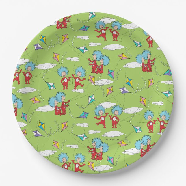 Thing One Thing Two Flying Kite Things Pattern Paper Plate (Front)