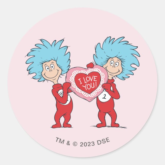 Thing One Thing Two I Love You Classic Round Sticker (Front)