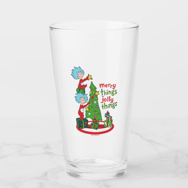 Thing One Thing Two Merry Things Jolly Things Glass (Front)