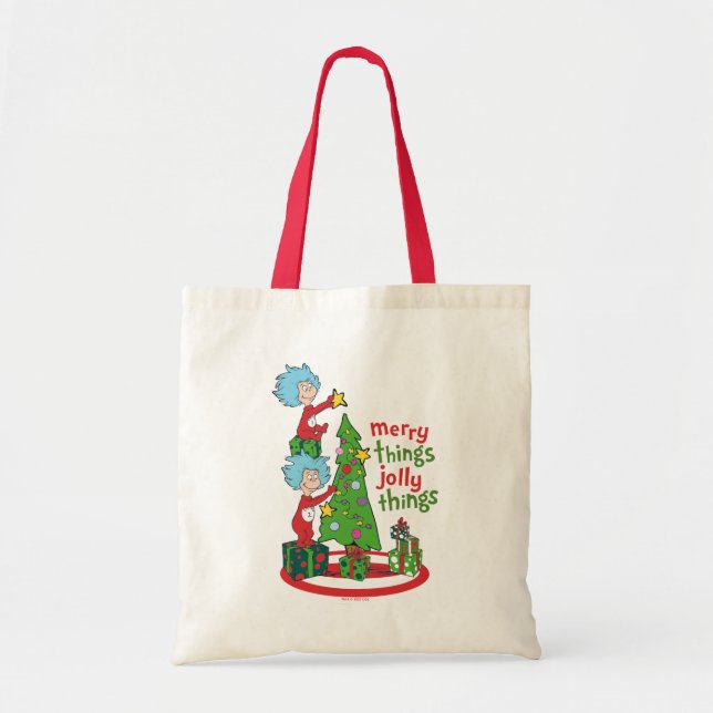 Thing One Thing Two Merry Things Jolly Things Tote Bag (Front)