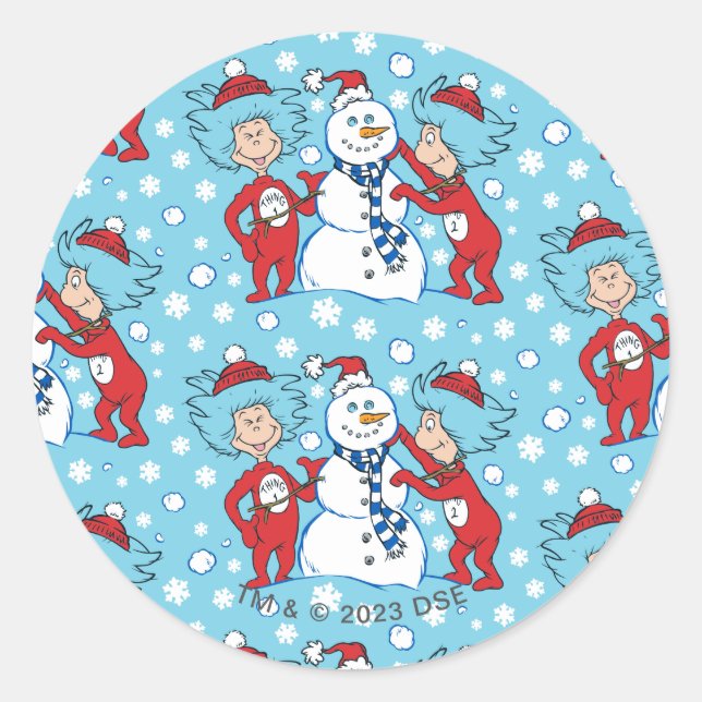 Thing One Thing Two Snowman Pattern Classic Round Sticker (Front)