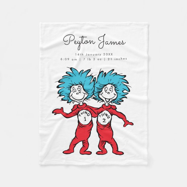 Thing One Thing Two Twins Baby Birth Stats Fleece Blanket (Front)