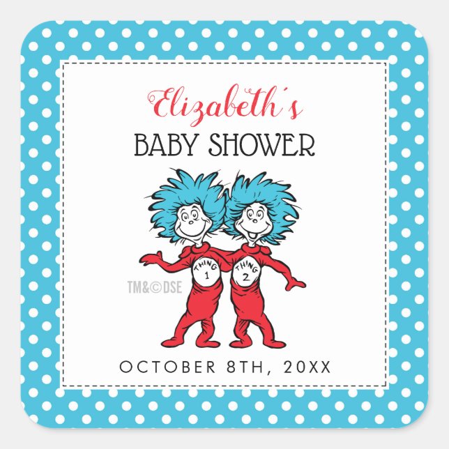 Thing One Thing Two | Twins Baby Shower Square Sticker (Front)