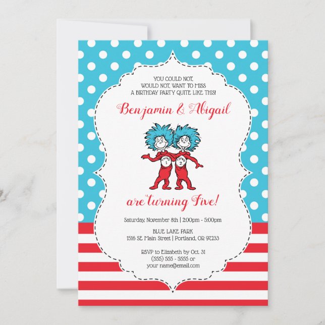 Thing One Thing Two | Twins Birthday Invitation (Front)