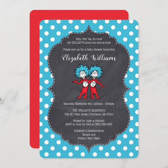 Thing One Thing Two | Twins Chalkboard Baby Shower Invitation (Front/Back)