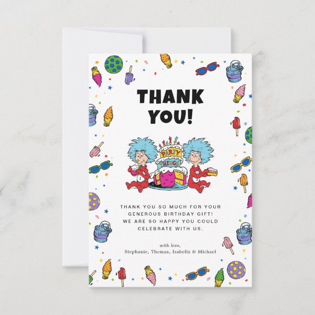 Thing One Thing Two | Twins Confetti Birthday Thank You Card (Front)