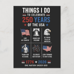 Things I Do Celebrate 250 Years USA 1776 Postcard
