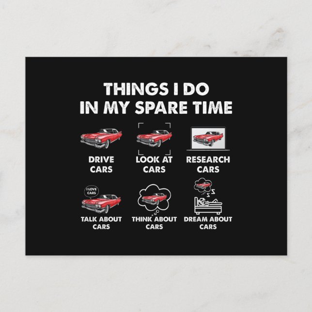 Things I Do In My Spare Time Funny Classic Cars Postcard (Front)