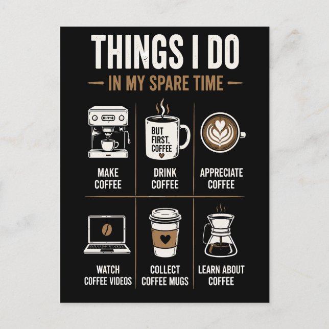 Things I Do Spare Time Coffee Is My Therapy Postcard (Front)