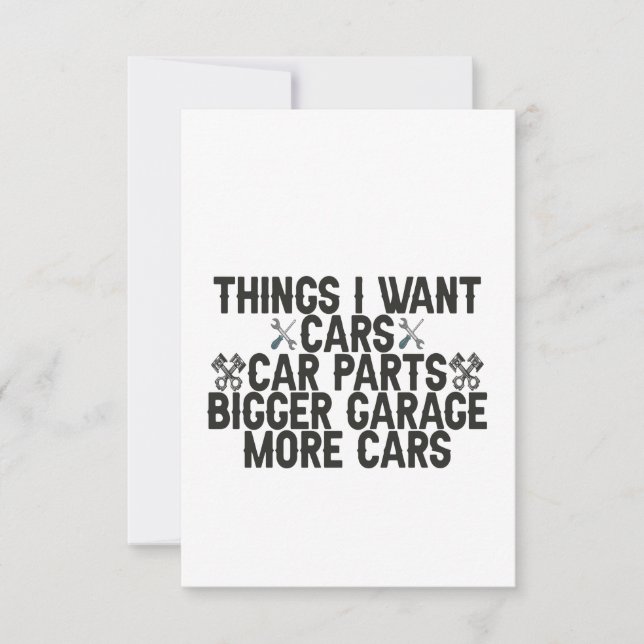 Things I Want Cars Cars Car Parts A Bigger Garage  Thank You Card (Front)
