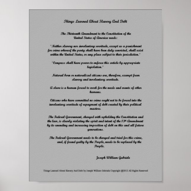 Things Learned ABout Slavery And Debt Poster (Front)