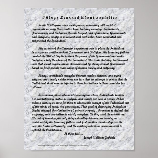 Things Learned About Societies Poster (Front)