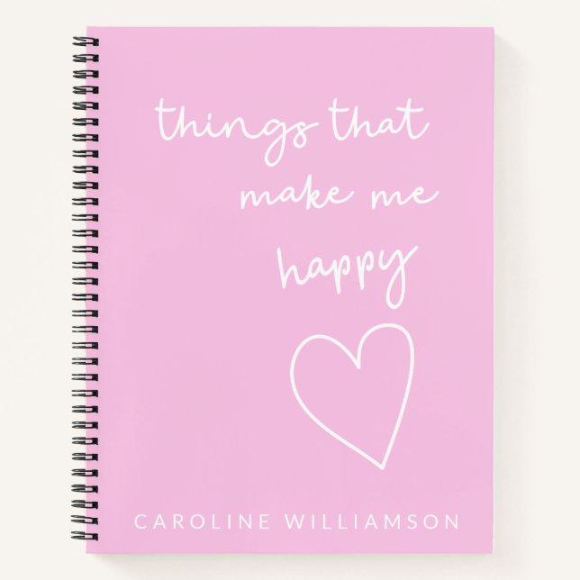 Things That Make Happy Personalised Pink Gratitude Notebook (Front)