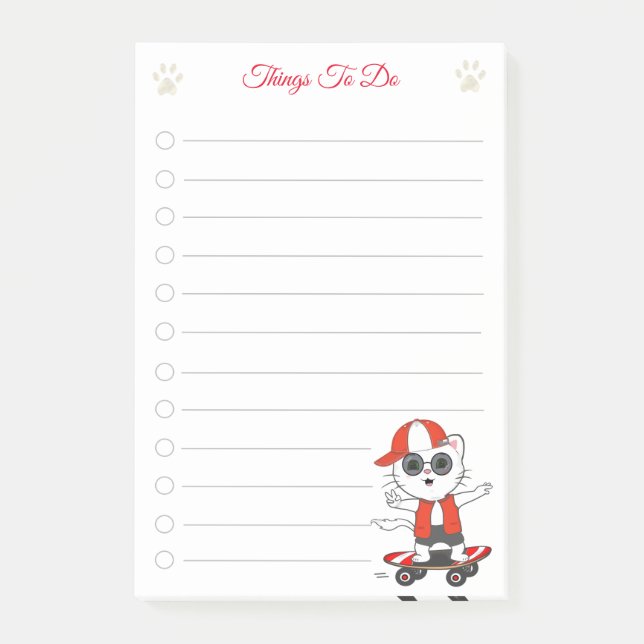 Things To Do & Cute Skater Cat Post-it Notes (Front)