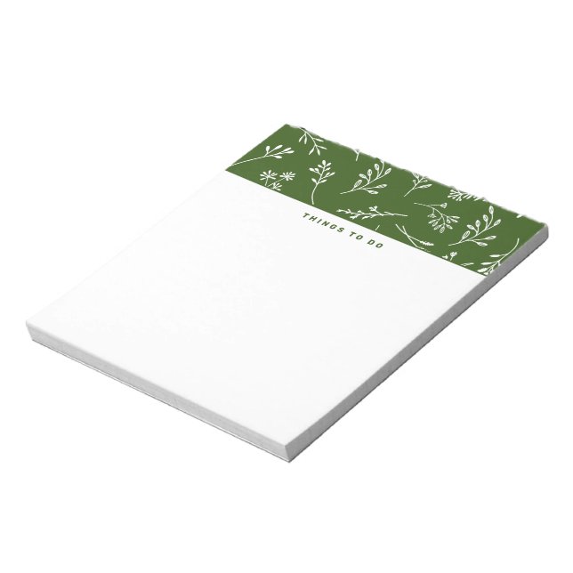 Things To Do Pretty Forest Green White Botanical Notepad (Rotated)