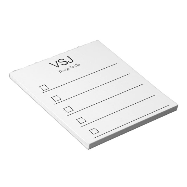 Things To Do Simple Black White Monogram Checklist Notepad (Angled)