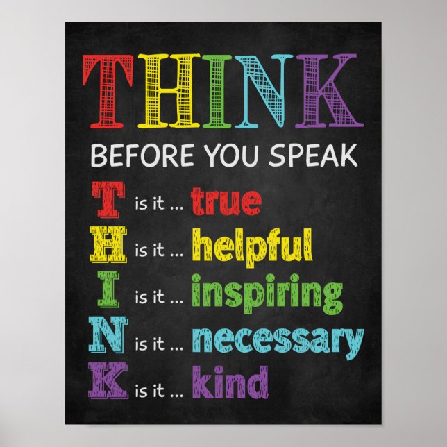 Think Before You Speak Classroom Anti Bully Poster (Front)