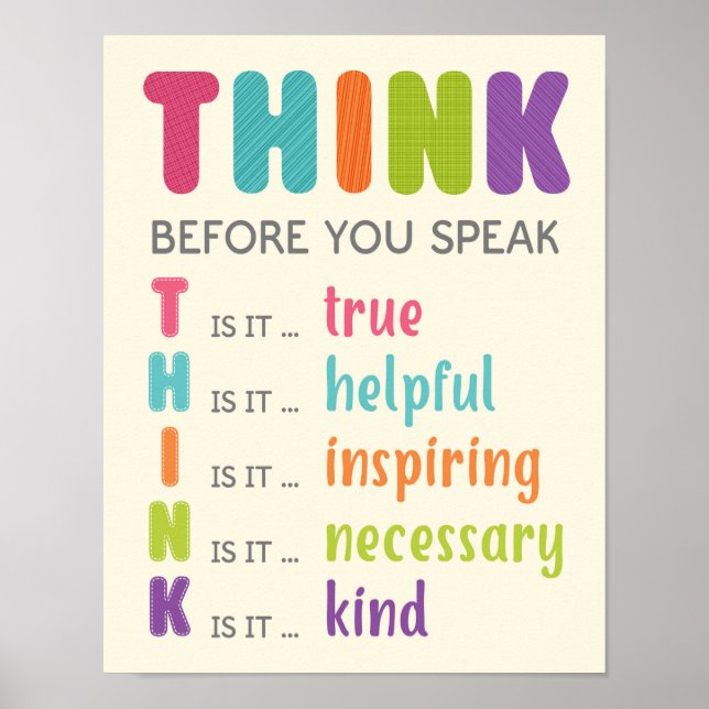 Think Before You Speak Classroom Anti Bully Poster (Front)