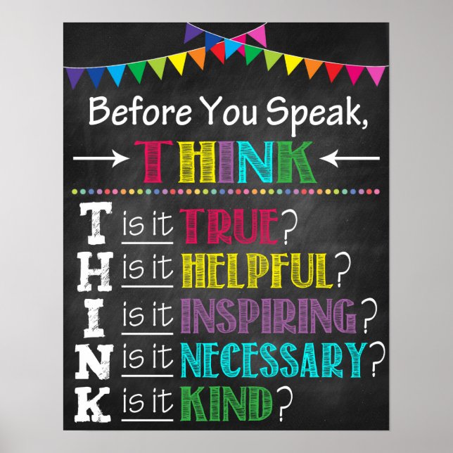 Think Before You Speak Classroom Poster (Front)