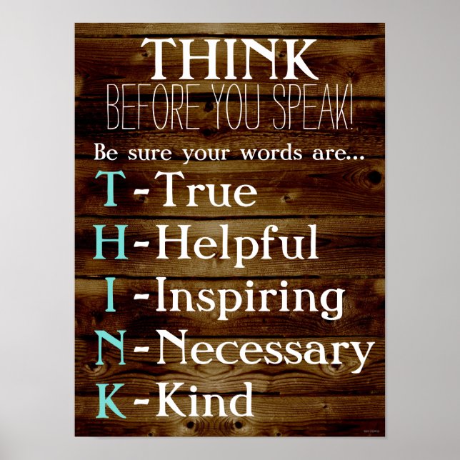 Think Before You Speak Classroom Teacher Poster (Front)