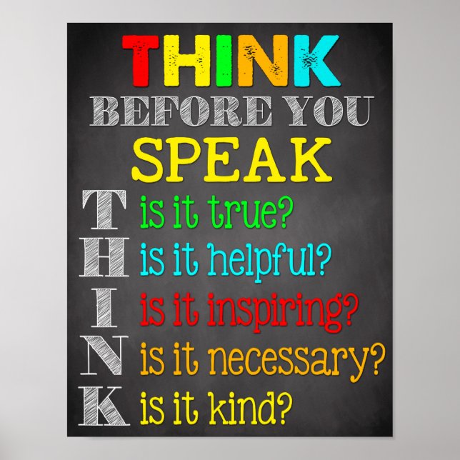 Think Before You Speak Teacher Classroom Sign (Front)
