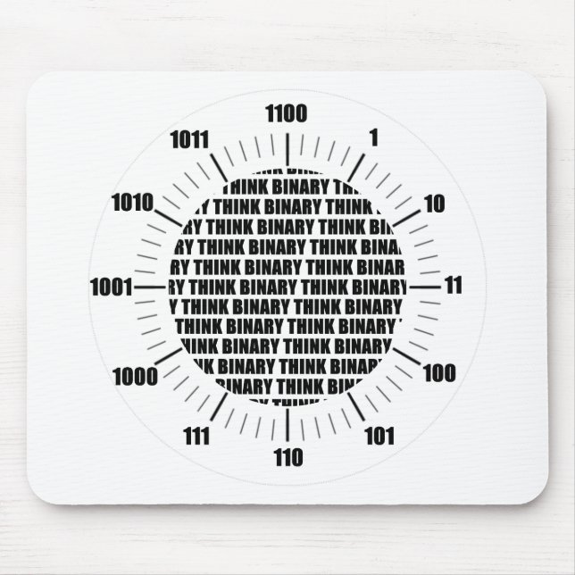 Think Binary Clock (Geek Humour) Mouse Pad (Front)