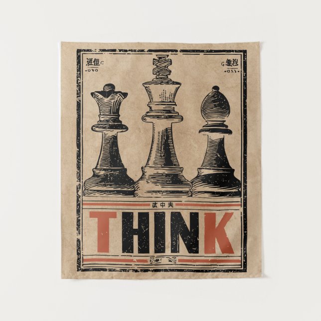 Think Chess Vintage Art | Wabi Sabi Strategy Tapestry (Front)