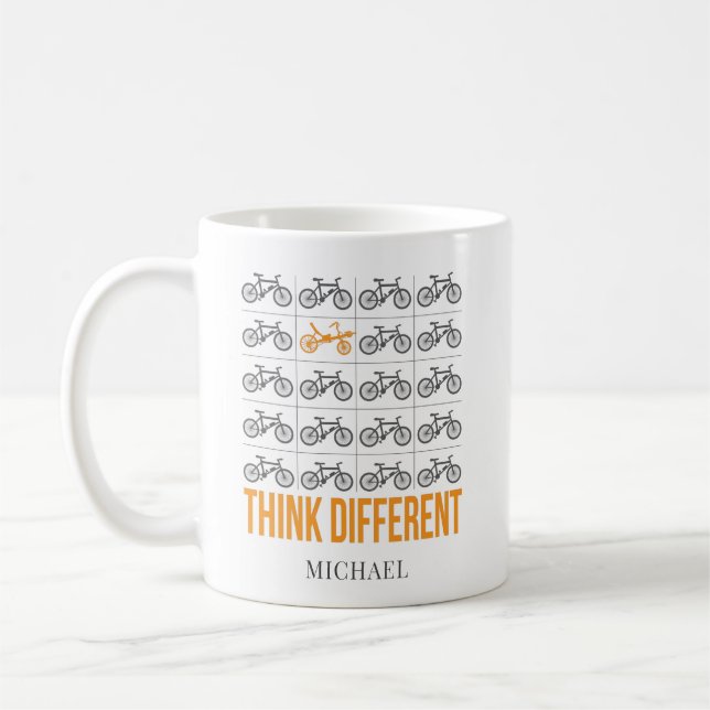 Think Different Recumbent Bike Cyclist Personalise Coffee Mug (Left)