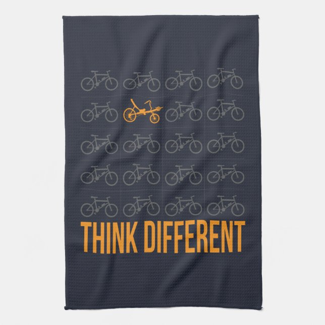 Think Different Recumbent Bike Cyclist Tea Towel (Vertical)