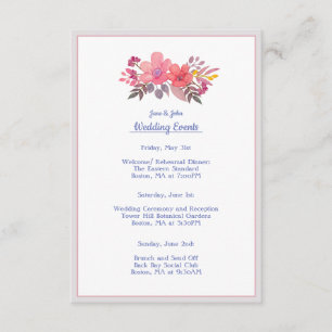 Think Dusty Pinks Wedding Itinerary Card