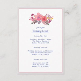 Think Dusty Pinks Wedding Itinerary Card