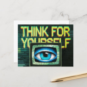 Think For Yourself Retro TV Eyeball Glitch Postcard