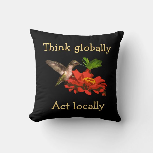 Think Globally Act Locally Hummingbird Pillow (Front)