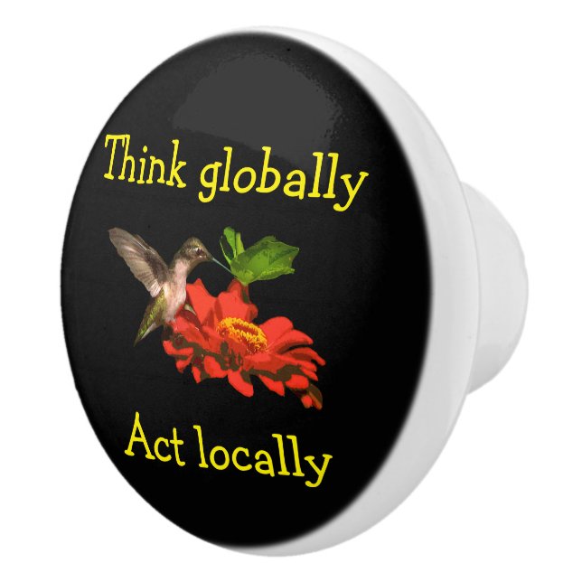 Think Globally Act Locally Red Ceramic Knob (Right)