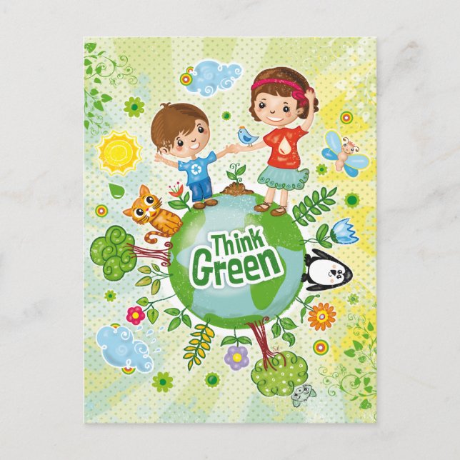 Think Green Awareness Happy Quote Postcard (Front)