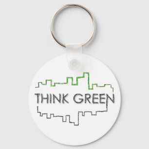 Think Green City Skyline Design Keychain