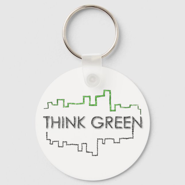 Think Green City Skyline Design | Keychain (Front)