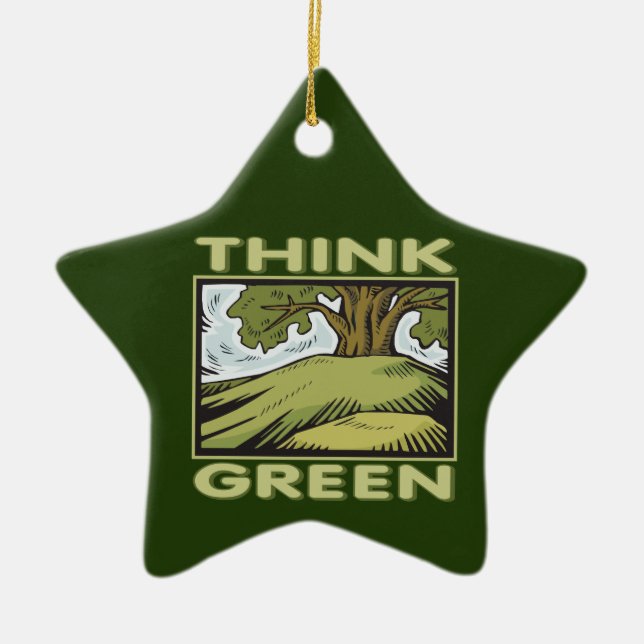 Think Green Oak Tree Ceramic Tree Decoration (Front)