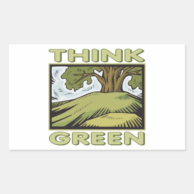 Think Green Oak Tree Rectangular Sticker (Front)