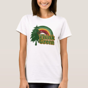 Think Green, Retro Rainbow and Tree T-Shirt