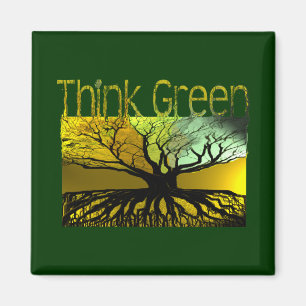 Think Green Roots Tree Hugger Magnet