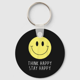 Think Happy Stay Happy Motivation Quote Yellow Smi Key Ring