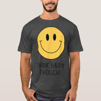 Think Happy Thought Motivation Quote 70s Yellow Sm T-Shirt