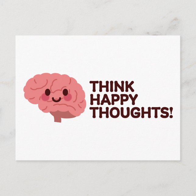 Think Happy Thoughts – Smiling Brain Design Holiday Postcard (Front)