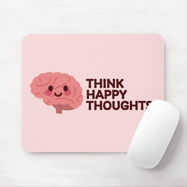 Think Happy Thoughts – Smiling Brain Design Mouse Pad (With Mouse)